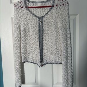 Chico's White and Gray Textured Cardigan